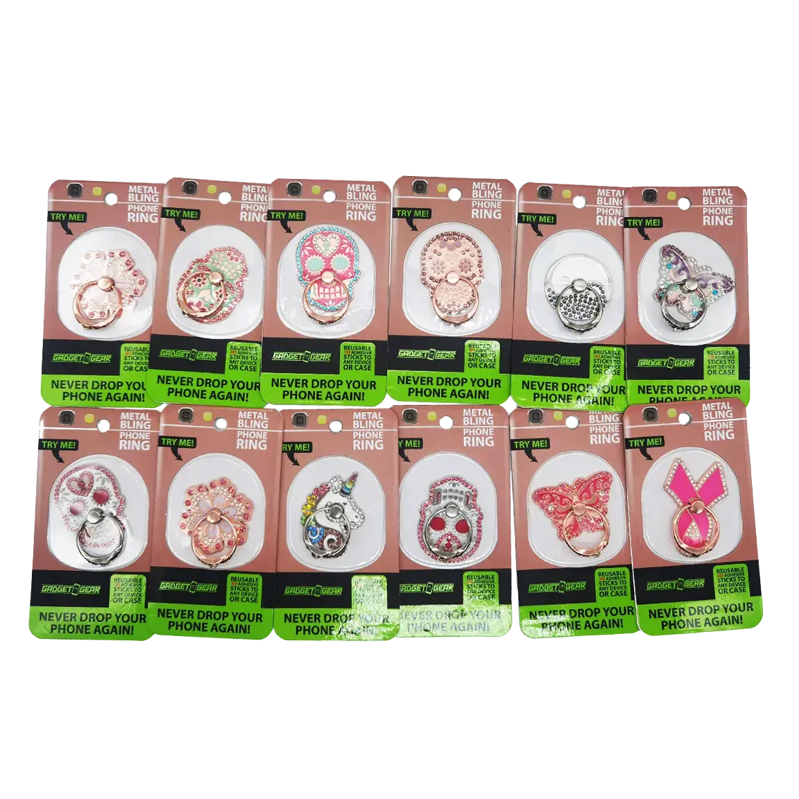 Phone Ring With Rhinestones - 12 Pieces Per Retail Ready Display 24156 2