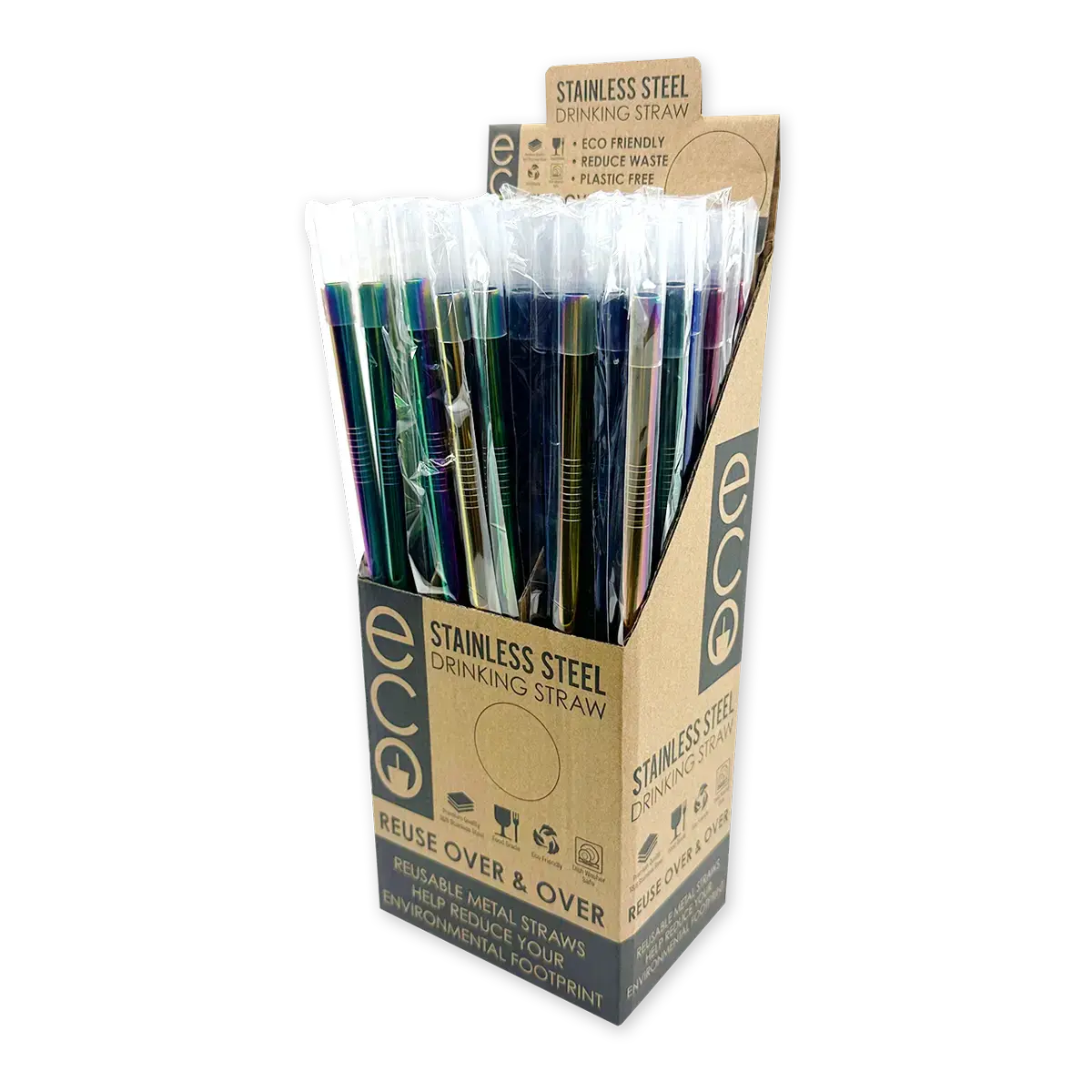 Stainless Steel Metal Straw With Rubber Tip - 50 Pieces Per Retail Ready Display 24353 1