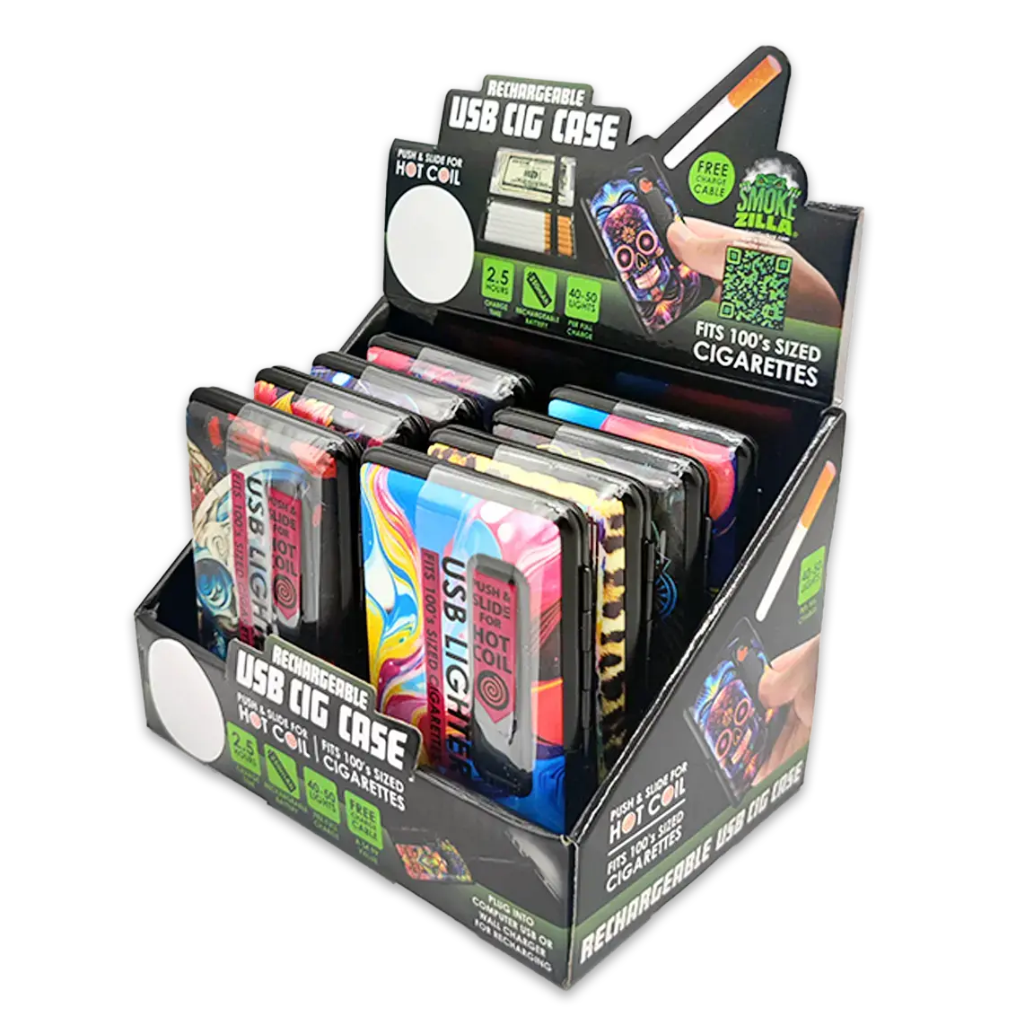 100S Cigarette Case With Usb Coil Lighter - 8 Pieces Per Retail Ready Display 24362 1