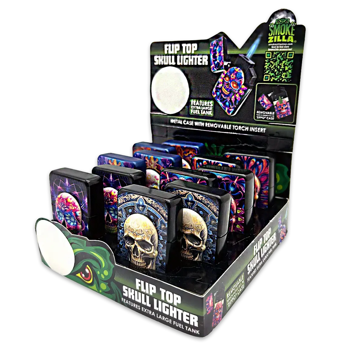 Metal Glow In The Dark Flip Torch Lighter - 12 Pieces Per Retail Ready Display 24370 1