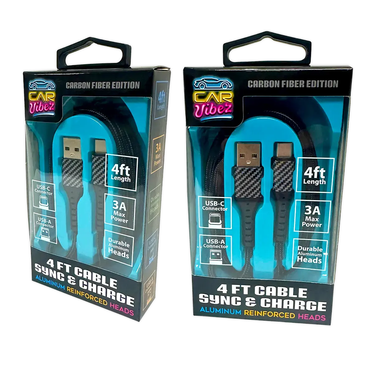 Charging Cable Carbon Fiber Usb To Usb-C 4Ft 3 Amp - 3 Pieces Per Pack 24575 2