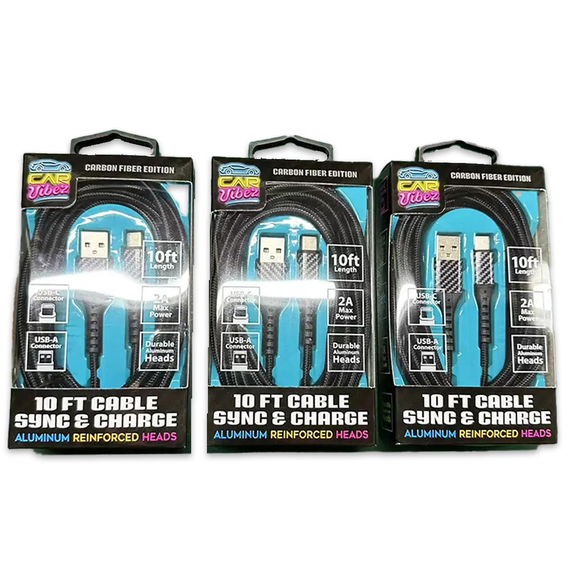 Charging Cable Carbon Fiber Usb To Usb-C 10Ft 2 Amp - 3 Pieces Per Pack 24579 2