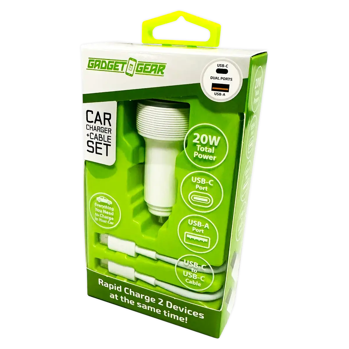 Car Charger Dual Usb / Usb-C Ports With Usb-C To Usb-C Charging Cable 20 Watts - 3 Pieces Per Pack 24608 1
