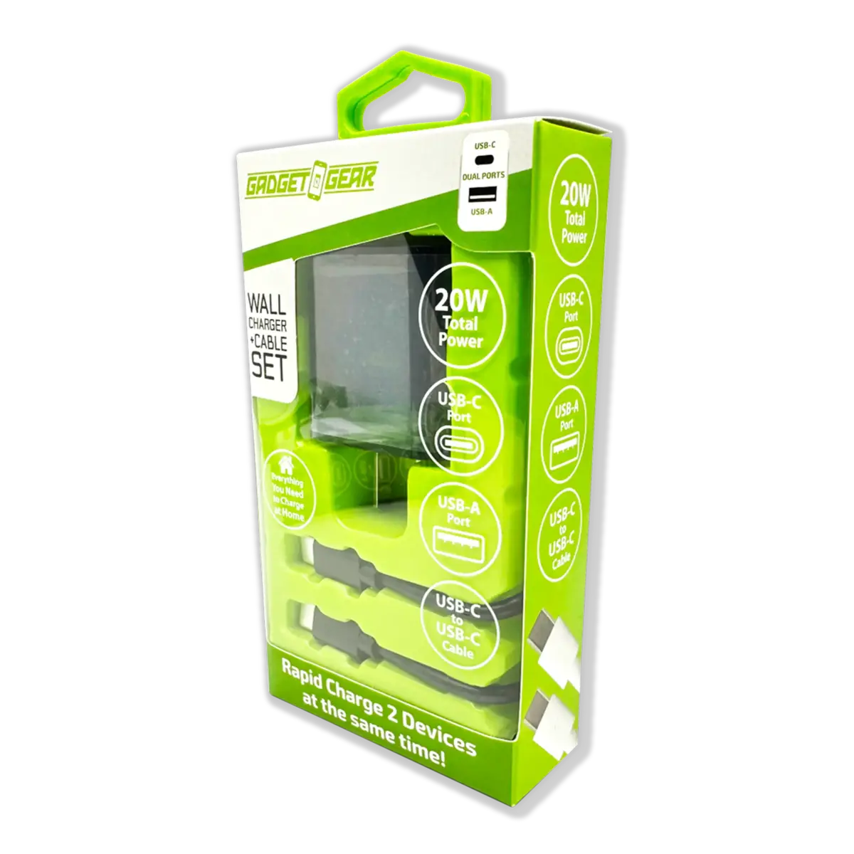 Ac Wall Charger Dual Usb / Usb-C Ports With Usb-C To Usb-C Charging Cable Set 20 Watts - 3 Pieces Per Set 24628 1