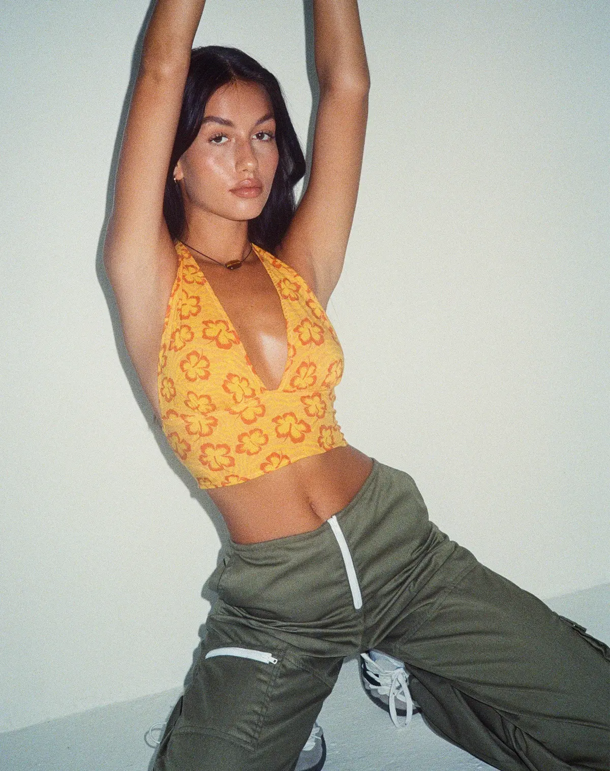 Motel X Barbara Nanda Crop Top In Hibiscus Zebra Orange 1
