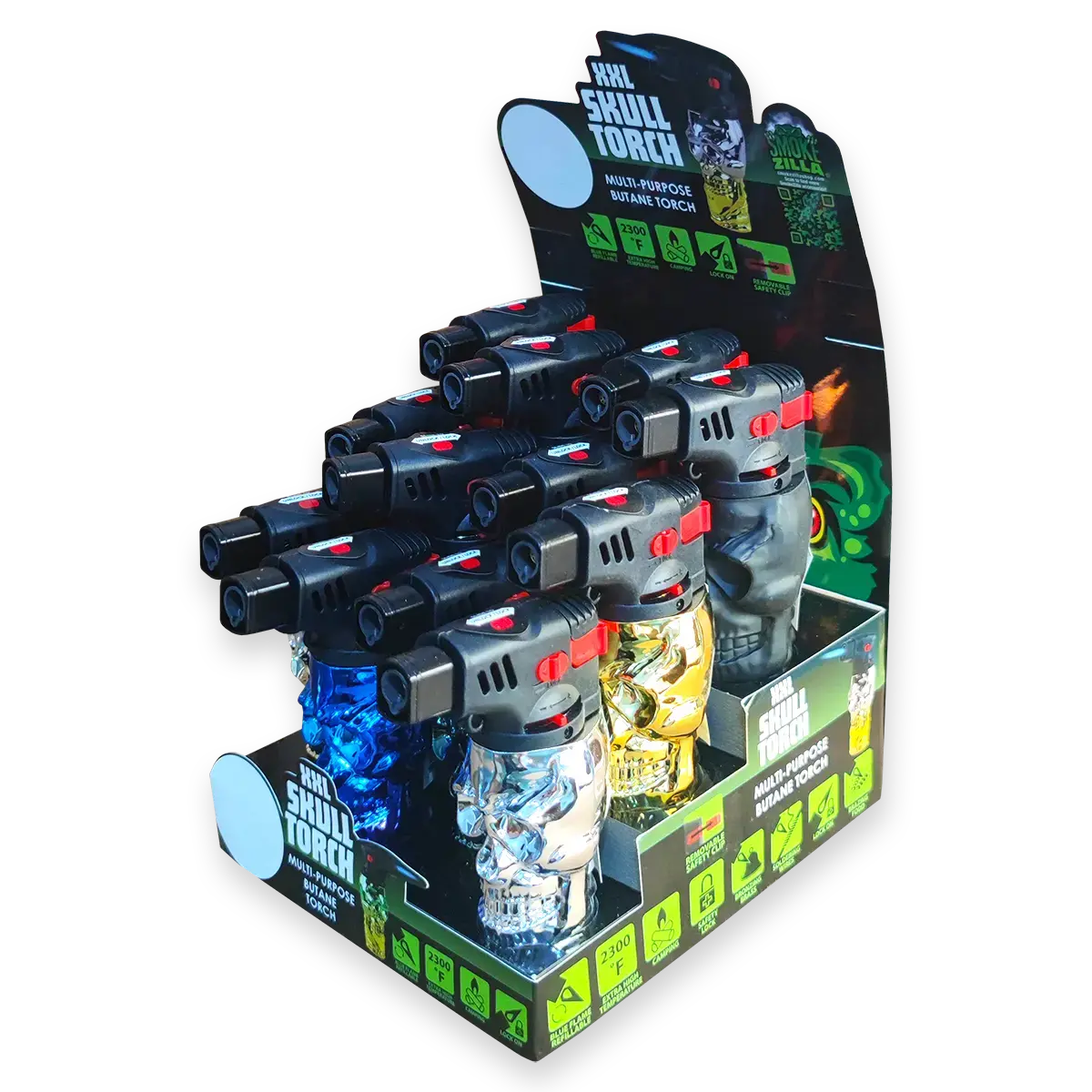 Metallic Xxl Skull Torch Lighter - 12 Pieces Per Retail Ready Display 24715 1