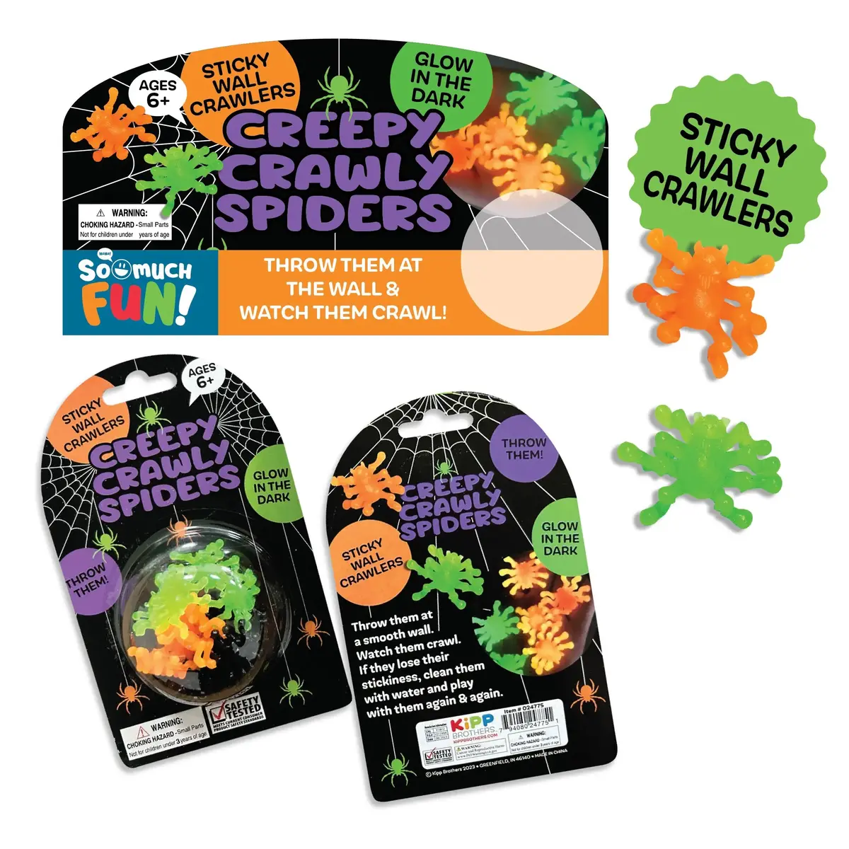 Glow In The Dark Sticky Spiders - 12 Pieces Per Pack 24775 1