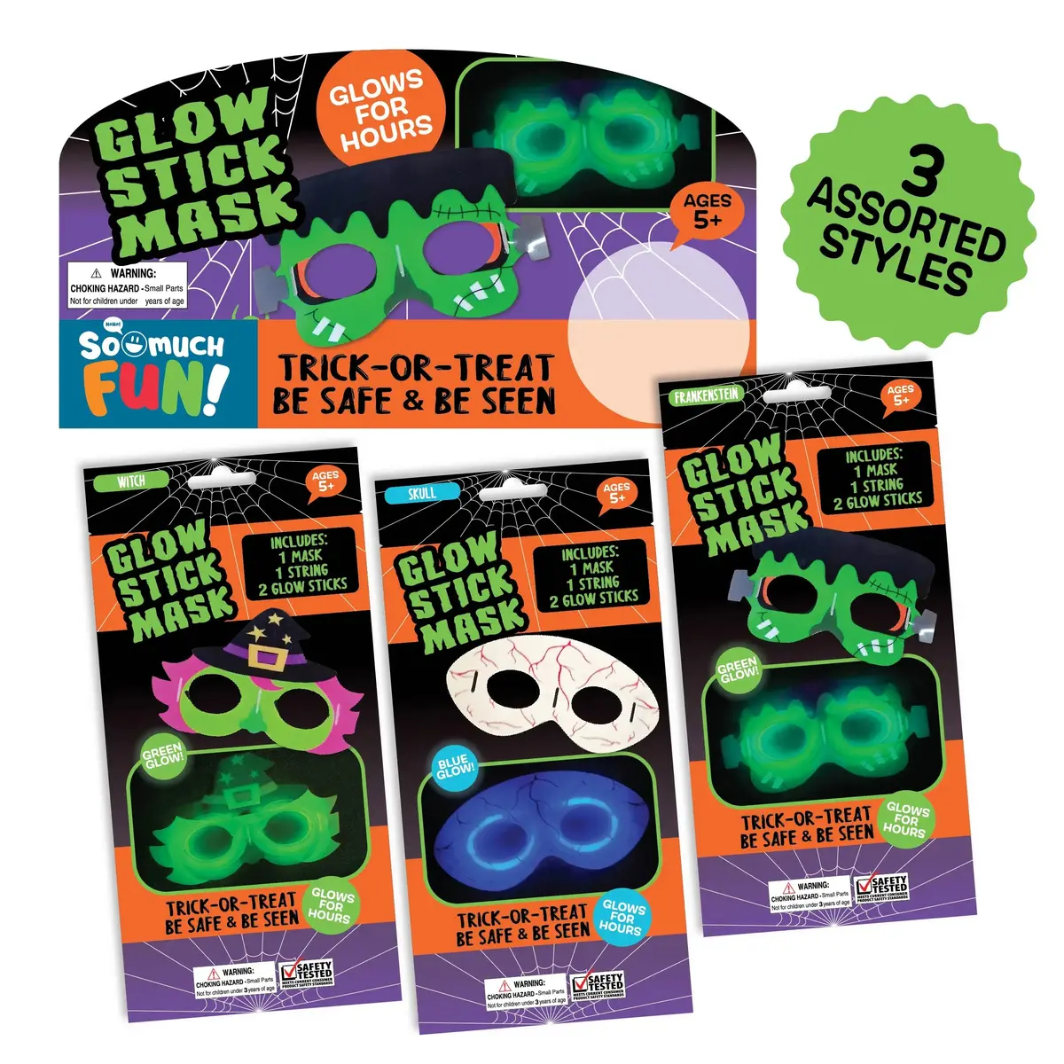 Glow In The Dark Halloween Mask And Glowstick - 6 Pieces Per Pack 24776 1