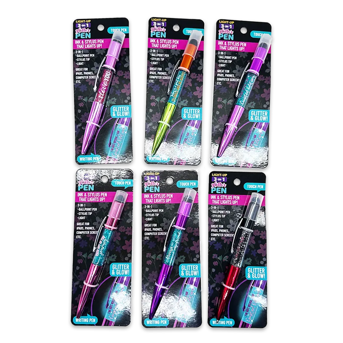 Light-Up 3-In-1 Glitter Pen Stylus - 6 Pieces Per Retail Ready Display 24849 2