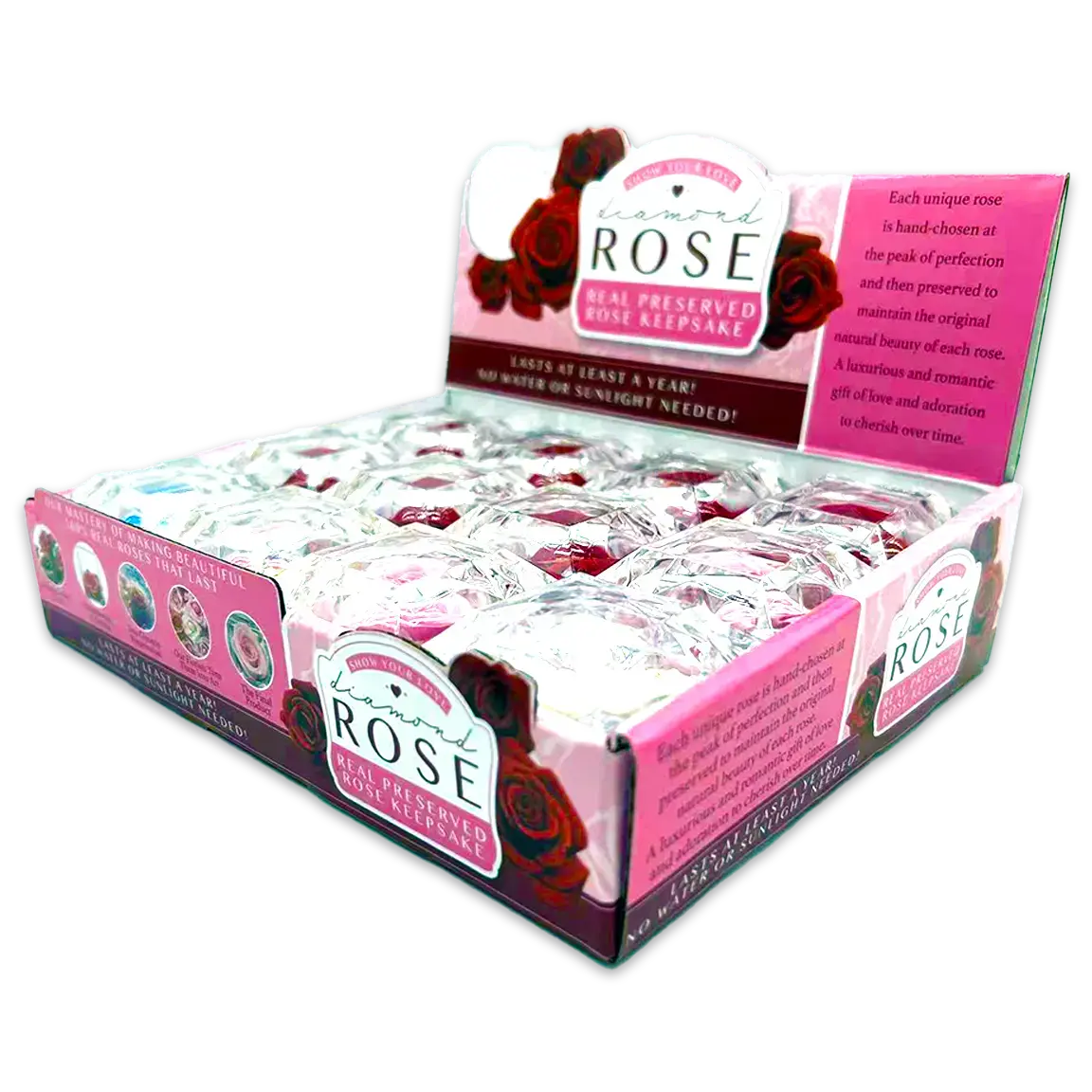 Diamond Real Preserved Rose Keepsake - 12 Pieces Per Retail Ready Display 25074 1