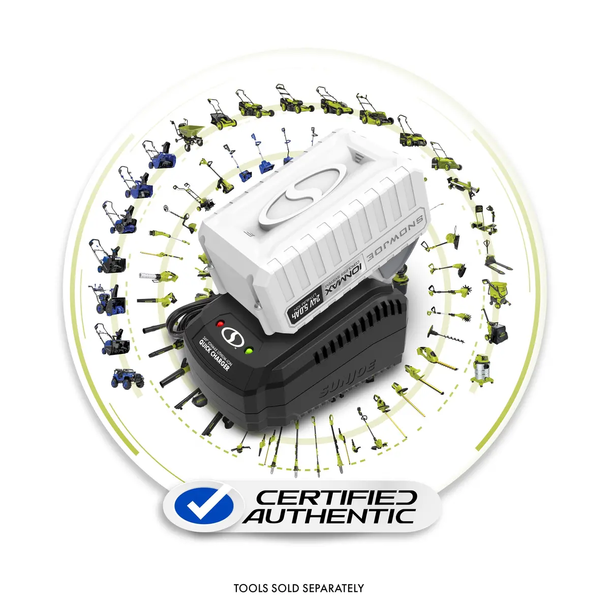 Snow Joe + Sun Joe Certified Authentic 24V-5Amp-Sk1 24-Volt* Ionmax Starter Kit | W/ 5.0-Ah Battery + Quick Charger 1