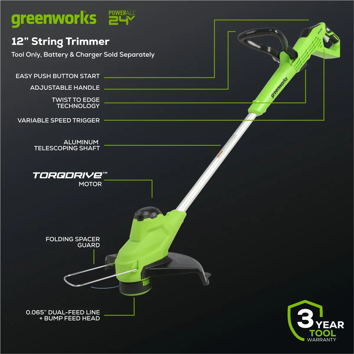24V 12" Torqdrive String Trimmer (Tool Only) - St24b02 2