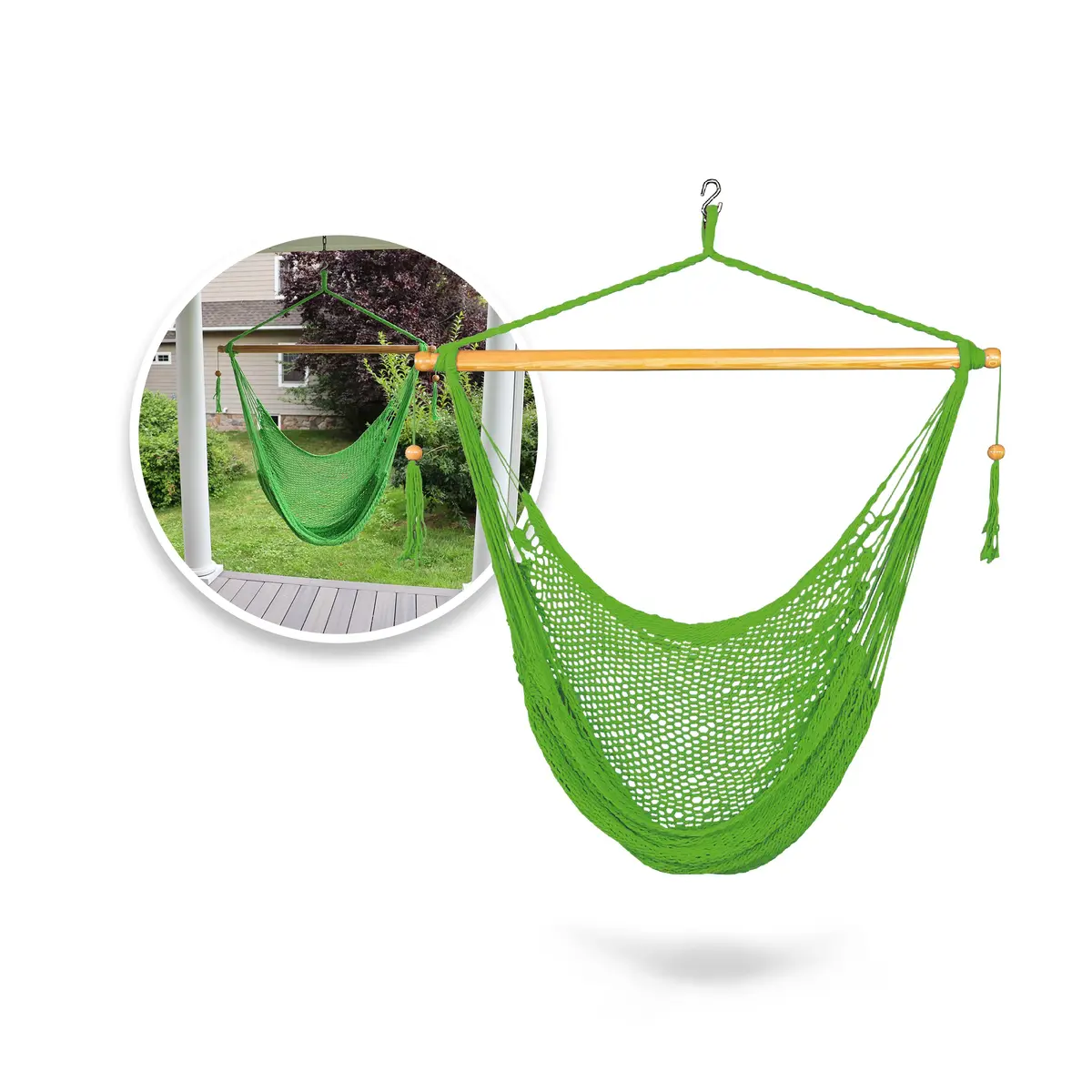 Bliss Hammocks Bhc-412Lg Island Rope Hammock Chair W/ Spreader Bar & Hanging Hardware | 40-In. Wide | 265 Lb. Capacity (Light Green) 1