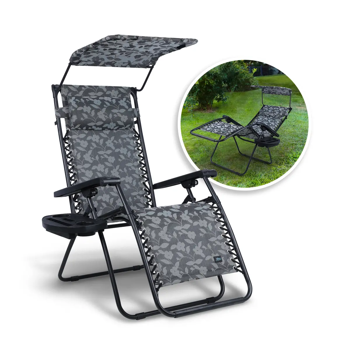 Bliss Hammocks Gfc-456Wpf Gravity Free Chair W/ Canopy , Drink Tray, & Pillow | 30-In. Wide Xl | Weather & Rust Resistant | 360 Lb. Capacity 1