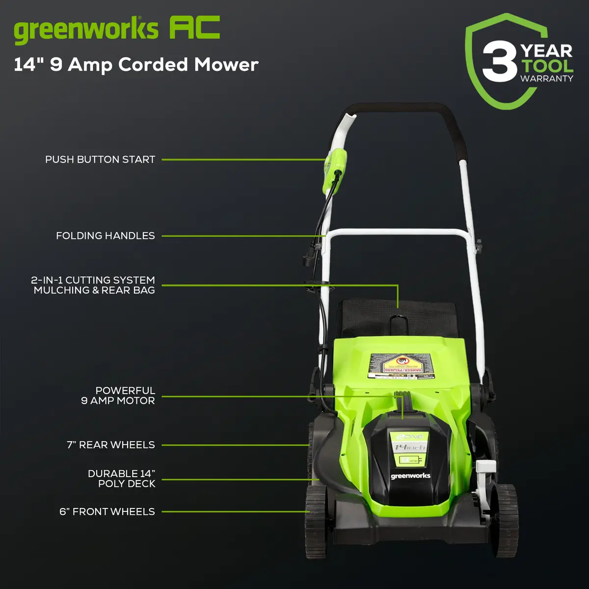 9 Amp Electric Lawn Mower - 14" Corded Push Mower 2