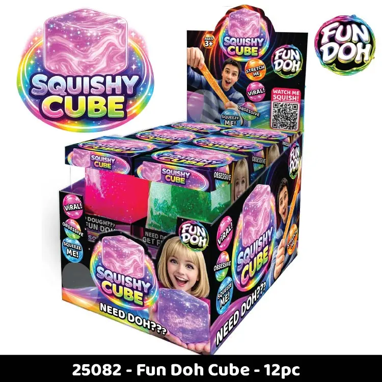 Fun Doh Squish And Squeeze Slow Release Squishy Fun Cube Ball Toy - 12 Pieces Per Retail Ready Display 25082 1