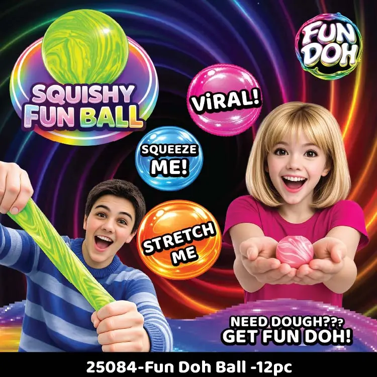 Fun Doh Squish And Squeeze Slow Release Squishy Fun Ball Toy - 12 Pieces Per Retail Ready Display 25084 1