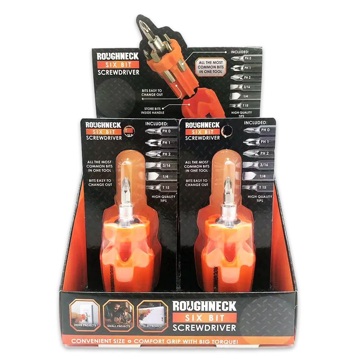 Screwdriver Short Handle With 6 Bits - 6 Pieces Per Retail Ready Display 25087 2