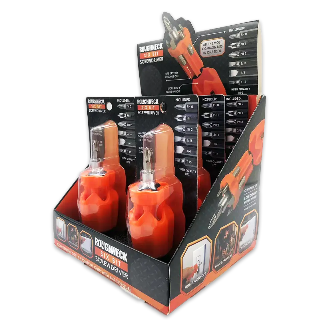 Screwdriver Short Handle With 6 Bits - 6 Pieces Per Retail Ready Display 25087 1