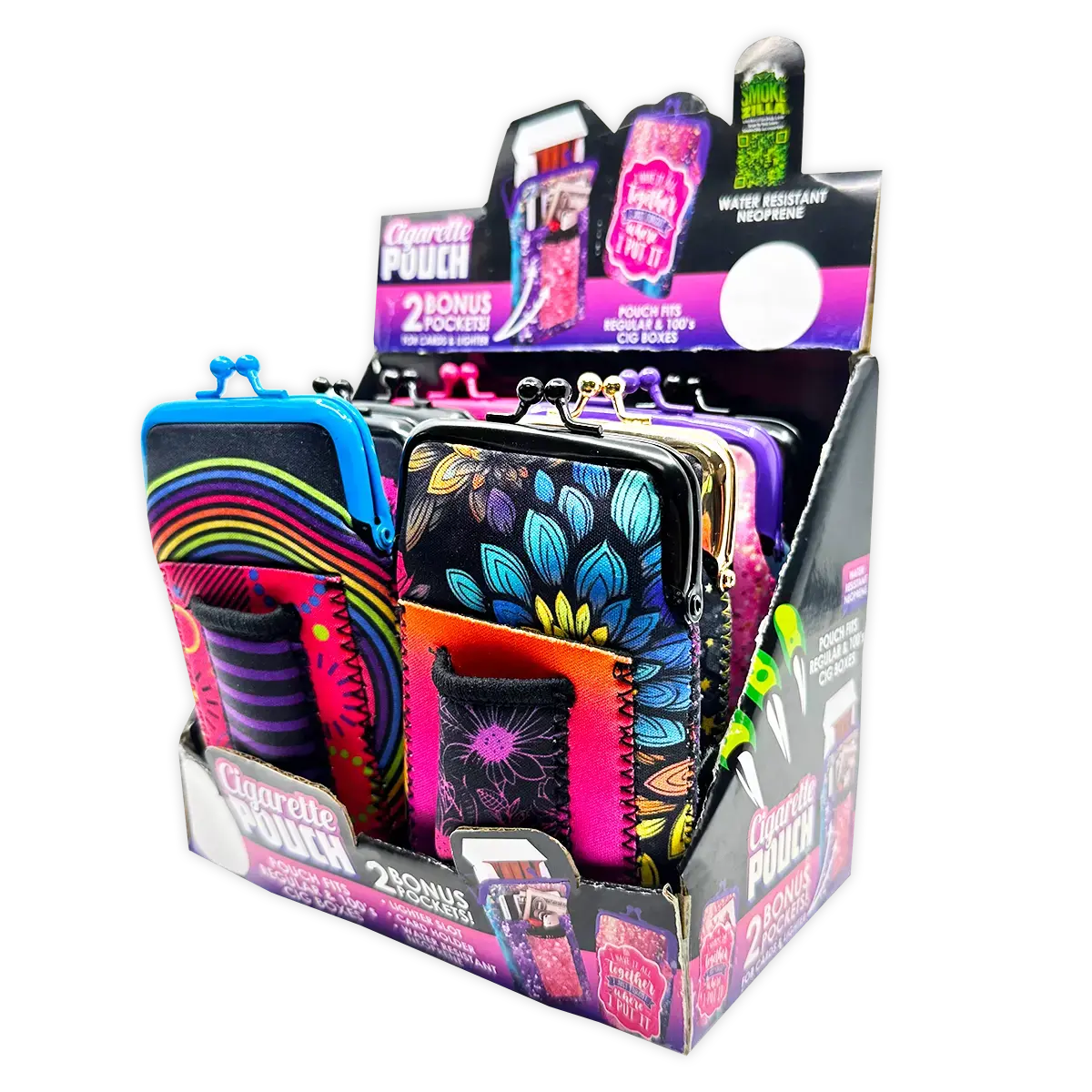 Neoprene Cigarette Pouch With Pocket - 8 Pieces Per Retail Ready Display 25089 1