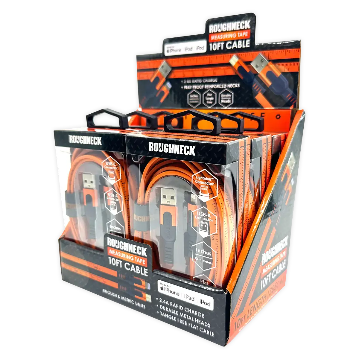 Charging Cable Flat Tape Measure Assortment 10Ft 2.4 Amp - 6 Pieces Per Retail Ready Display  25090 1