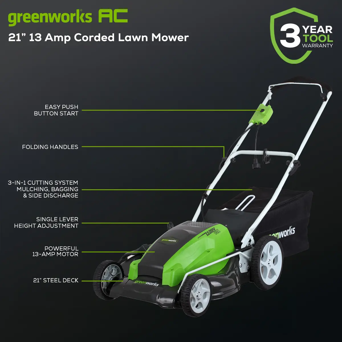 13 Amp Electric Lawn Mower - 21" Corded Push Mower 2