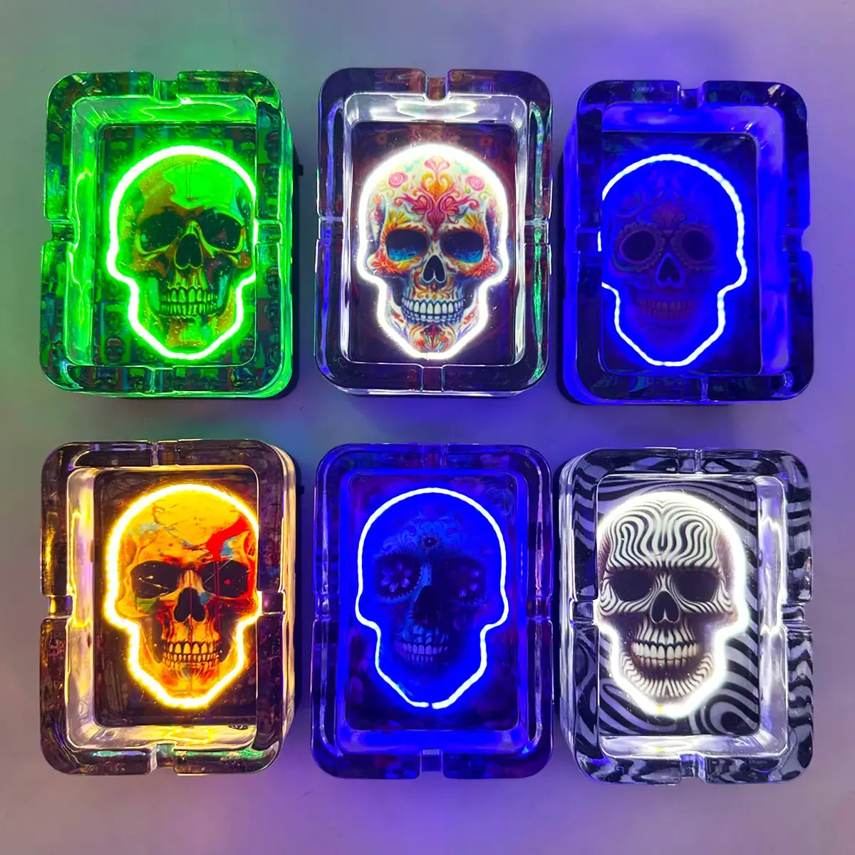 Light-Up Skull Glass Ashtray - 6 Per Retail Ready Display 25121 2