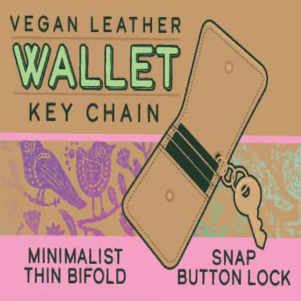Vegan Leather Wallet Keychain - 6 Pieces Per Retail Ready Display 25130 2