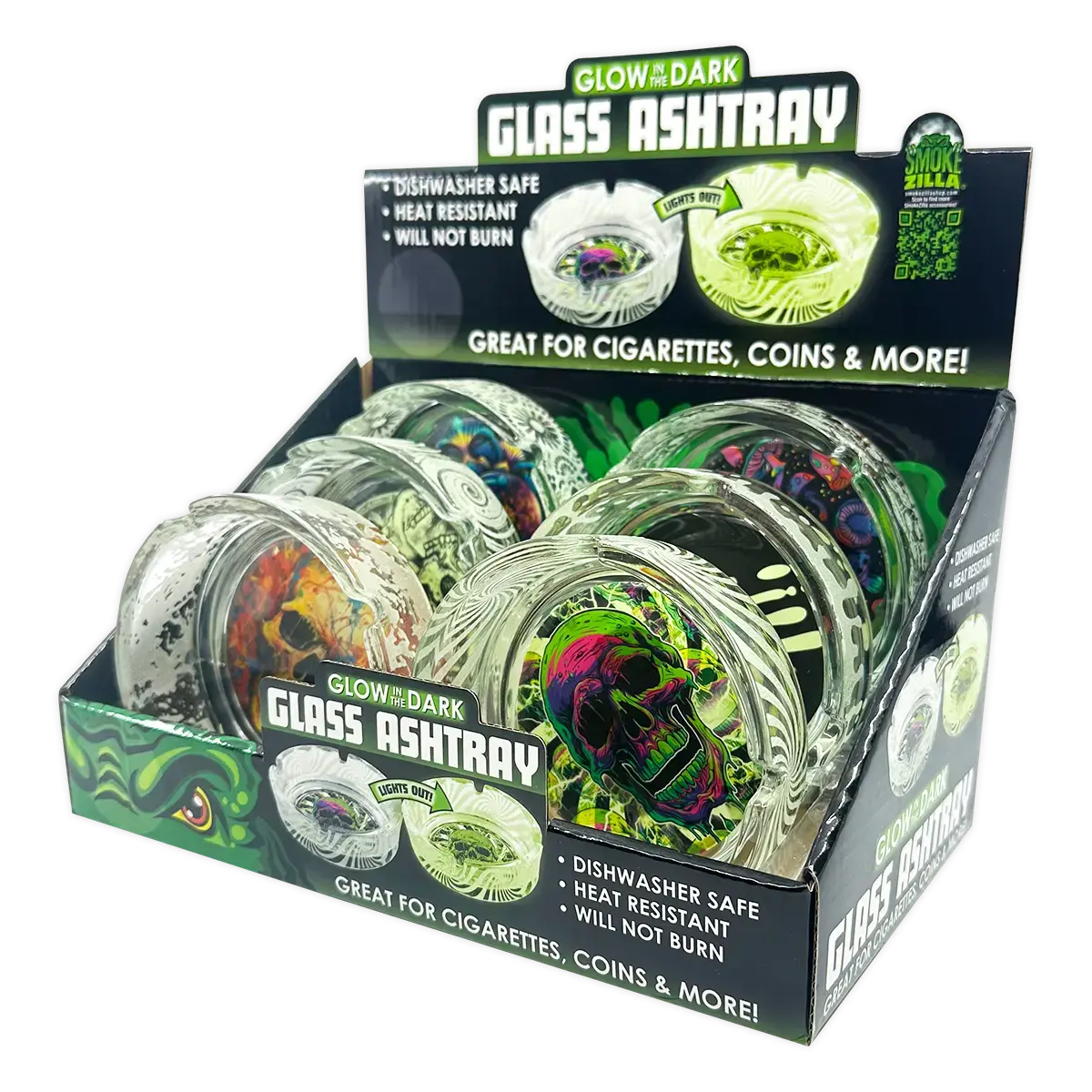 Glow In The Dark Glass Ashtray - 6 Pieces Per Retail Ready Display 25135 1