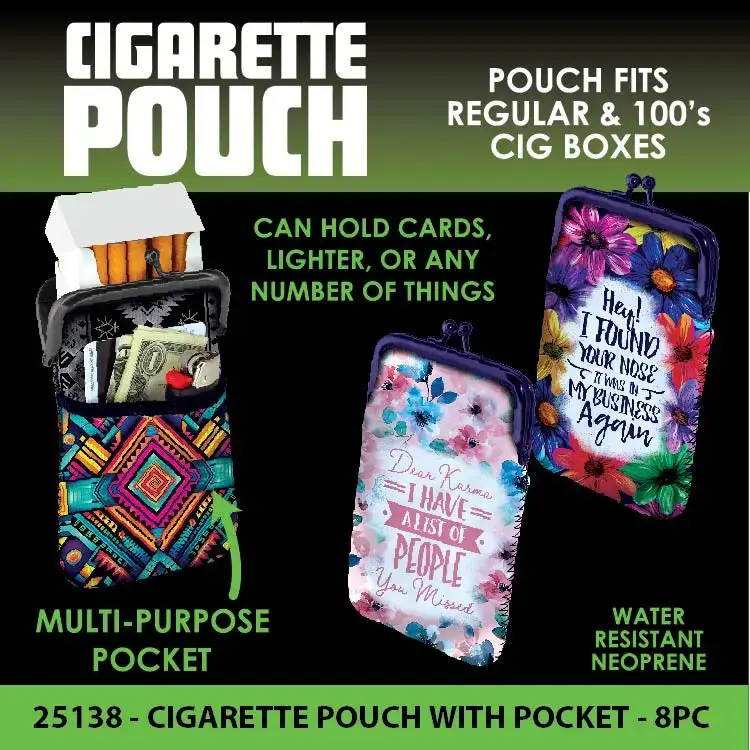 Neoprene Cigarette Pouch With Pocket - 8 Pieces Per Retail Ready Display 25138 2