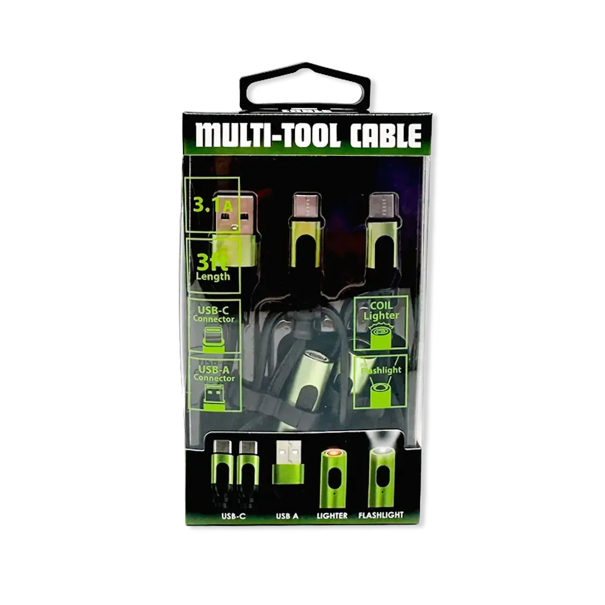 Multi-Tool Charging Cable Coil Lighter Flashlight Dual Usb-C Ports With Usb To Usb-C - 6 Pieces Per Retail Ready Display 25318 2