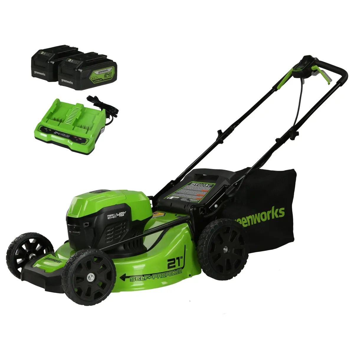 48V (24V X 2) 21" Brushless Self-Propelled Mower, (2) 5Ah Usb Batteries And 4A Dual Port Charger 1