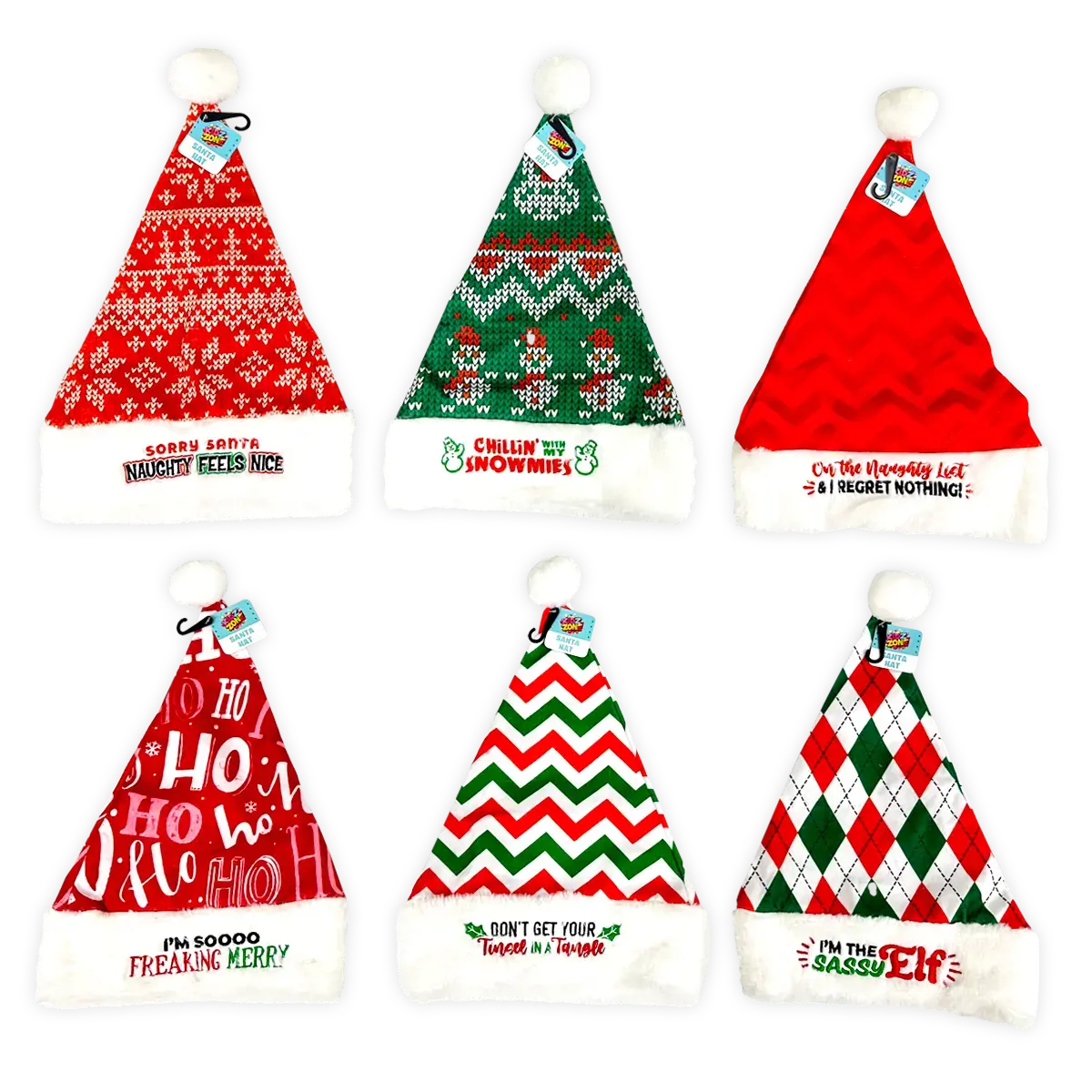Christmas Santa Winter Hat With Merchandising Hang Strip - 6 Pieces Per Pack 25332 1