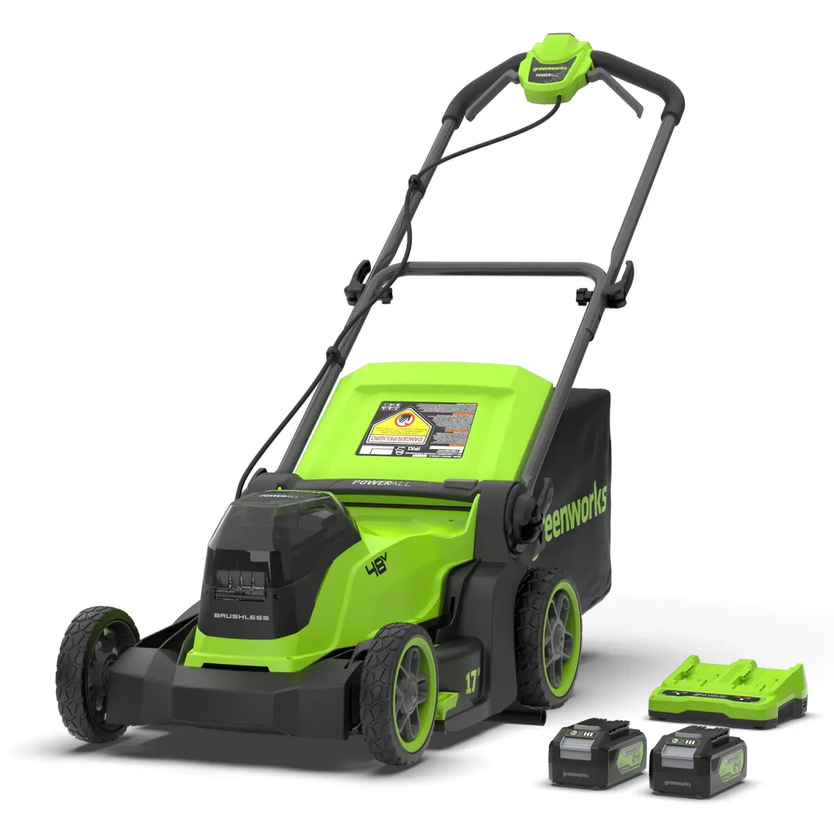 48V (24V X 2) 17" Brushless Lawn Mower, (2) 4.0Ah Batteries & Dual-Port Charger Included 1