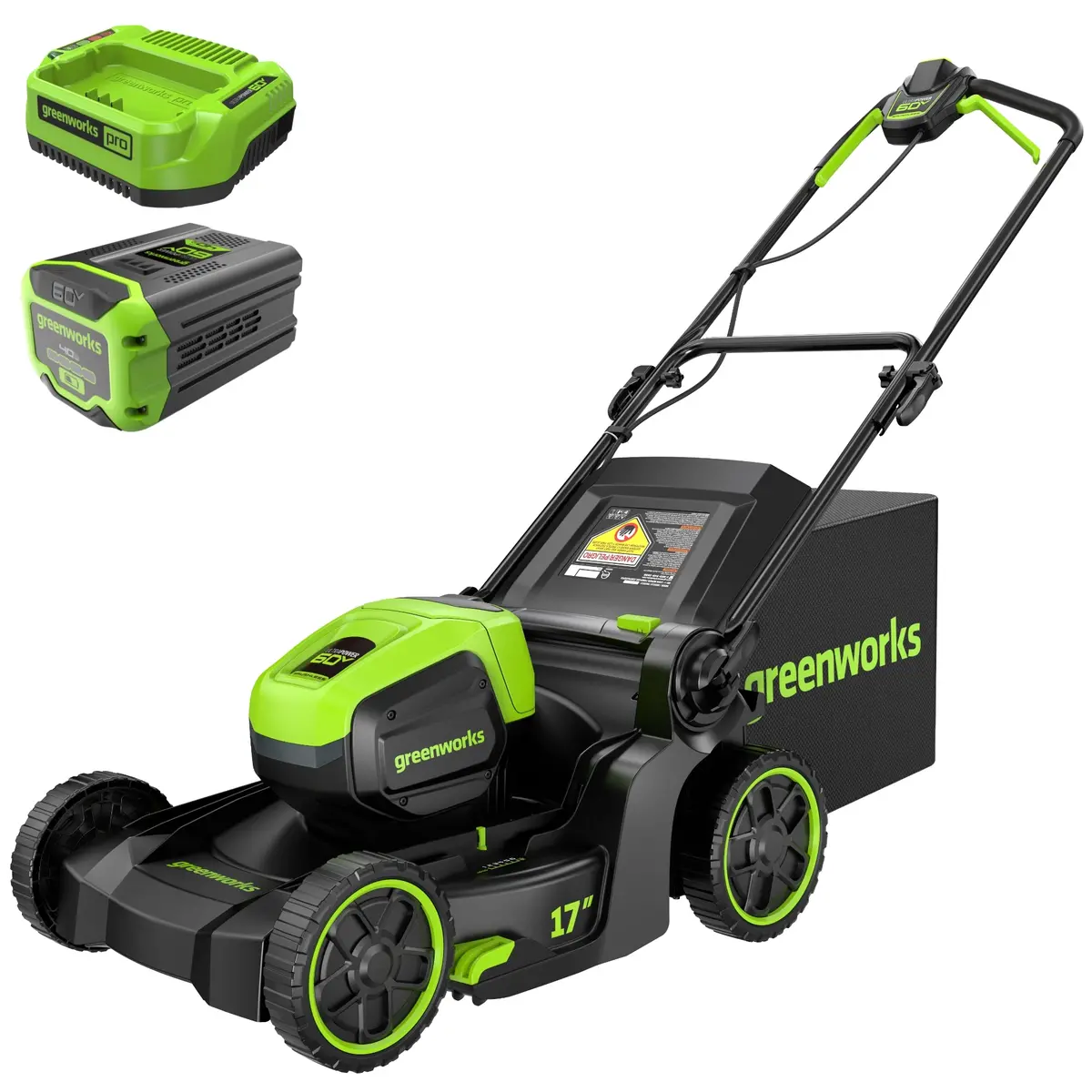 Greenworks 60V 17" Push Lawn Mower, 4.0 Ah Battery And Charger Included 1