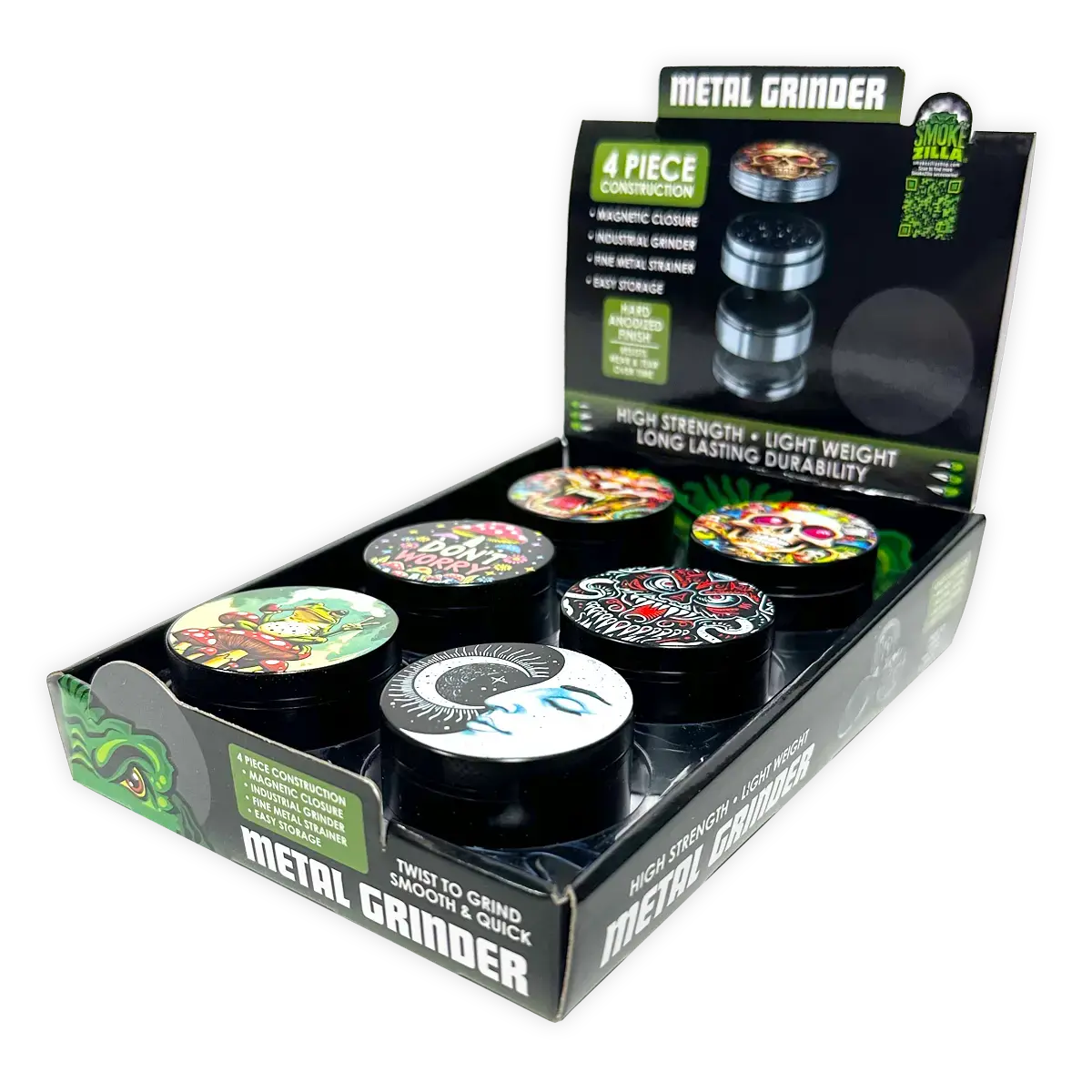 Metal 4 Piece Grinder With Printed Top - 6 Pieces Per Retail Ready Display 25551 1