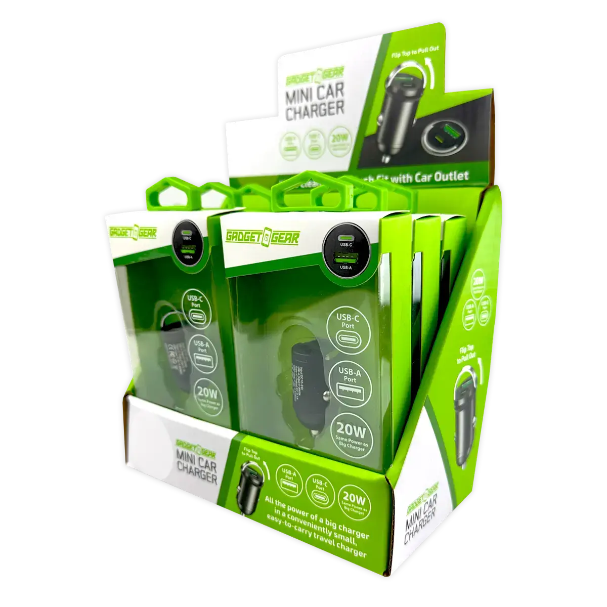 Mini Car Charger Dc Dual Port Usb / Usb-C 20 Watts - 6 Pieces Per Retail Ready Display 25751 1
