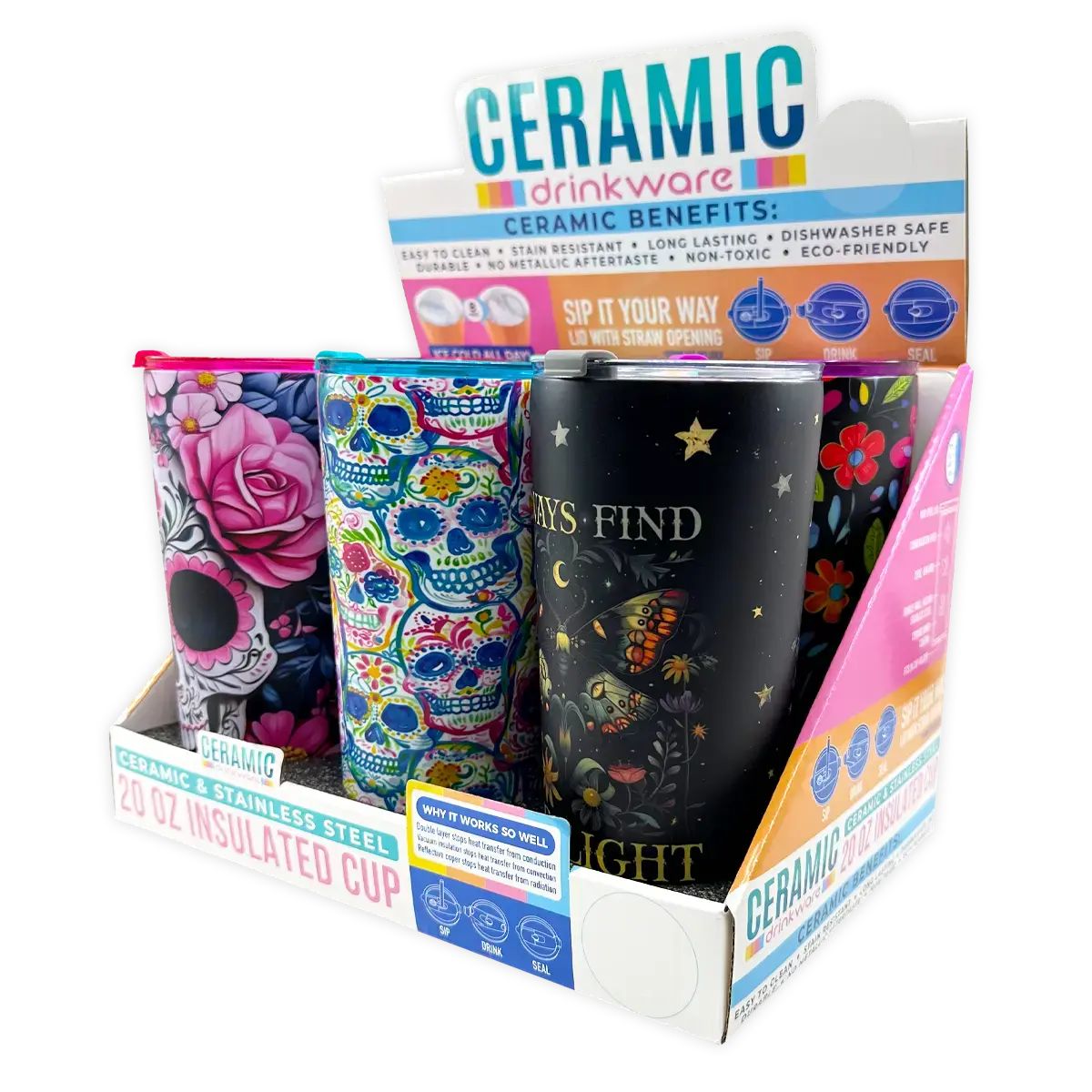 Siptrendz Ceramic 20Oz Insulated Cups - 6 Pieces Per Retail Ready Display 25809 1