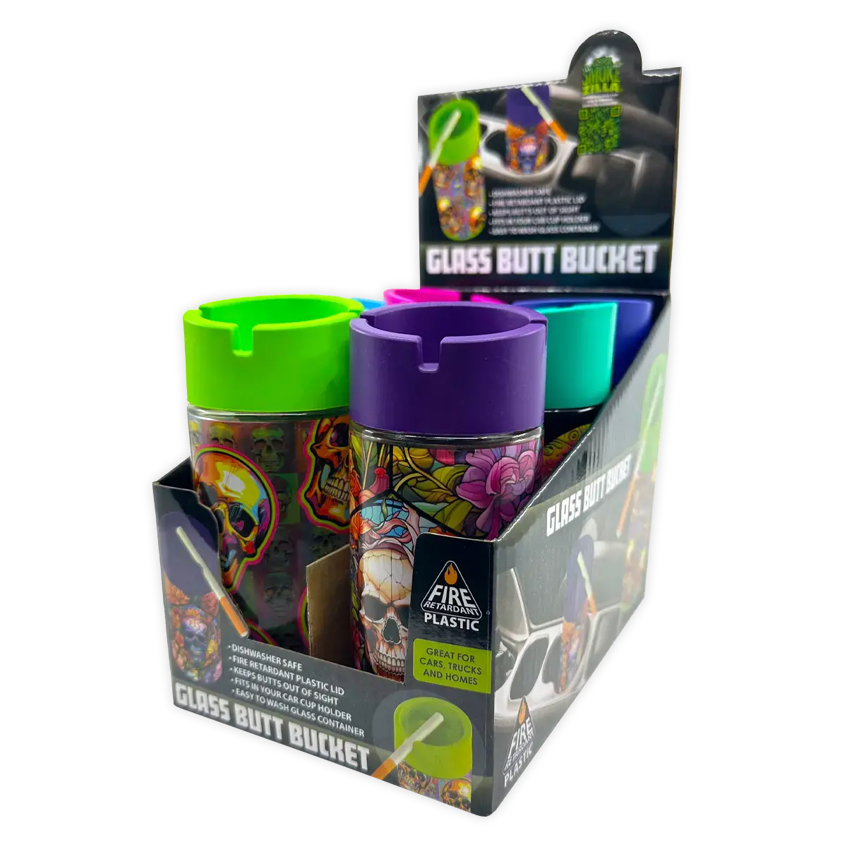 Full Print Glass Butt Bucket Ashtray - 6 Pieces Per Retail Ready Display 25830 1