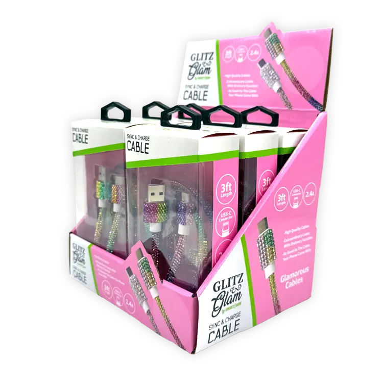 Glitz N Glam 3Ft 2.4Amp Usb-To-Usb-C Cable - 6 Pieces Per Retail Ready Display 25948 1