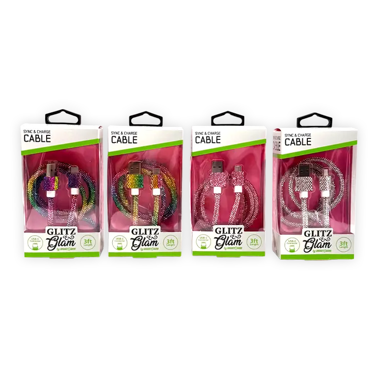 Glitz N Glam 3Ft 2.4Amp Usb-To-Usb-C Cable - 6 Pieces Per Retail Ready Display 25948 2
