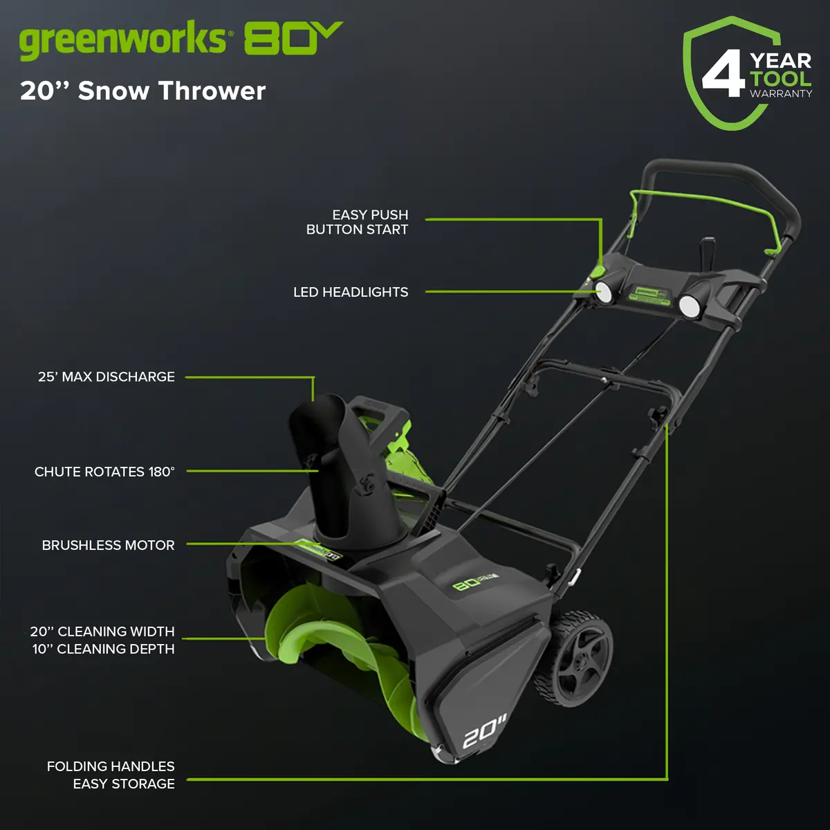 Greenworks Pro 80V 20" Cordless Snow Thrower (Tool Only) 2