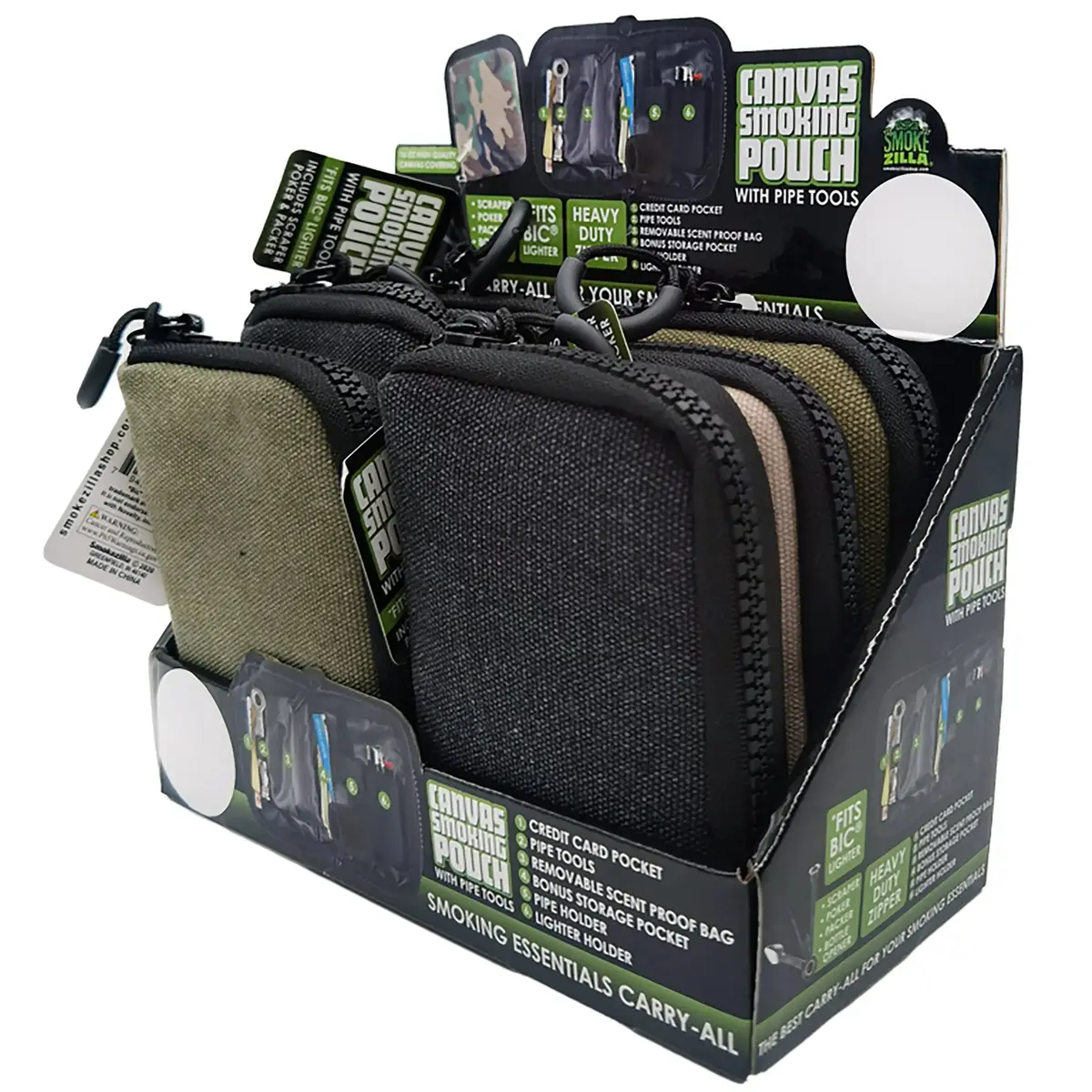 Canvas Smoking Pouch With Zipper - 6 Pieces Per Retail Ready Display 26016 1