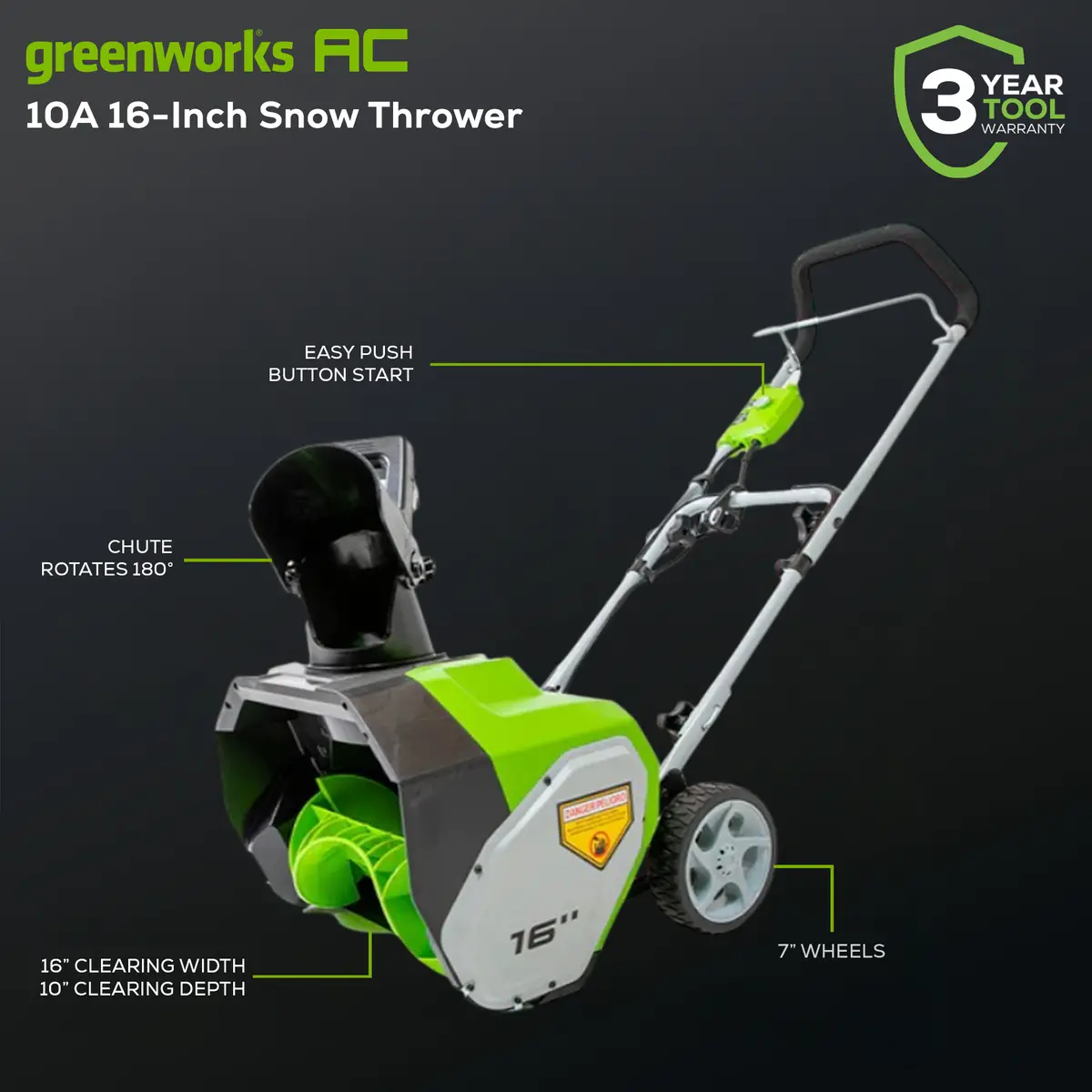 Greenworks 10 Amp Corded 16-Inch Snow Thrower 2