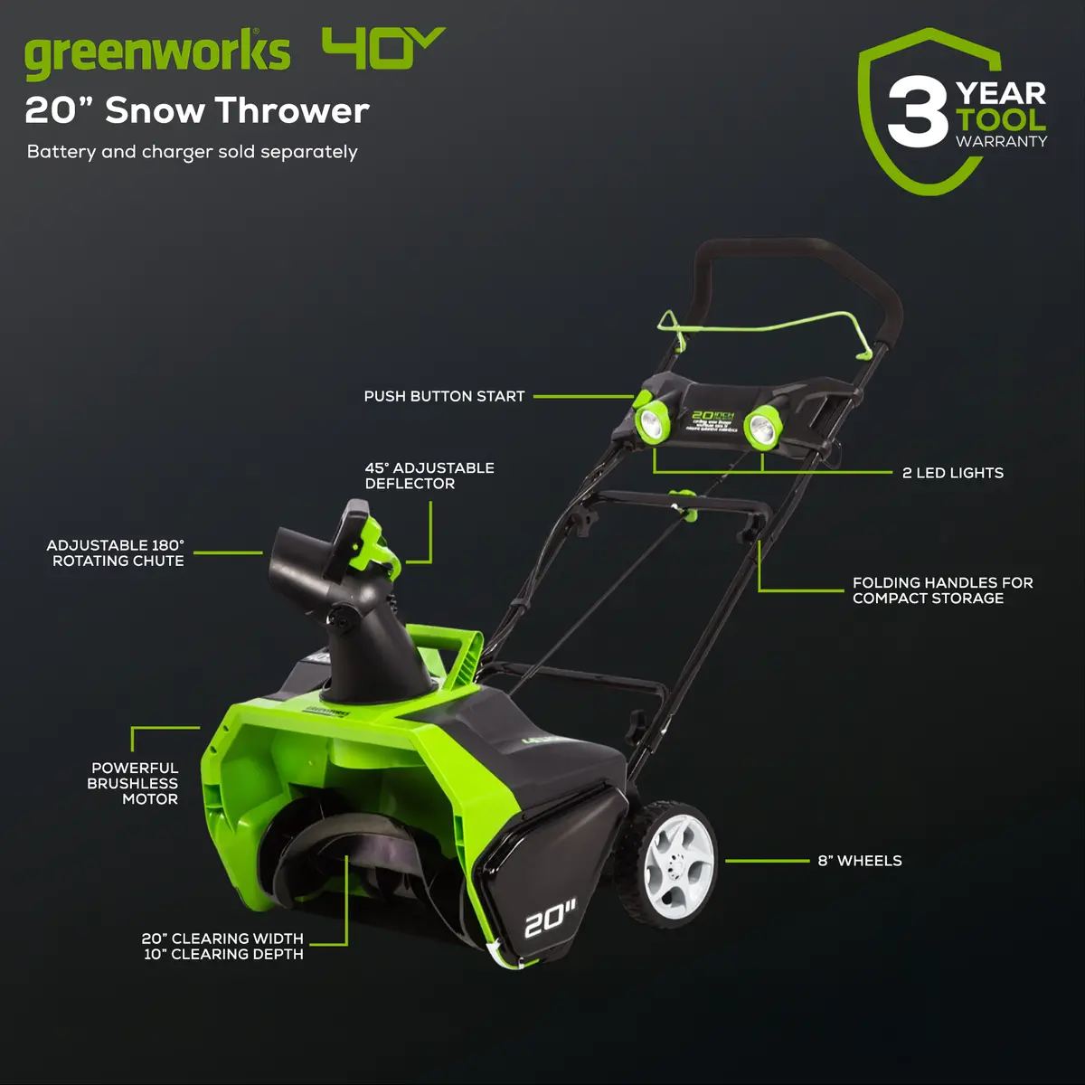 40V 20" Brushless Snow Thrower (Tool Only) 2