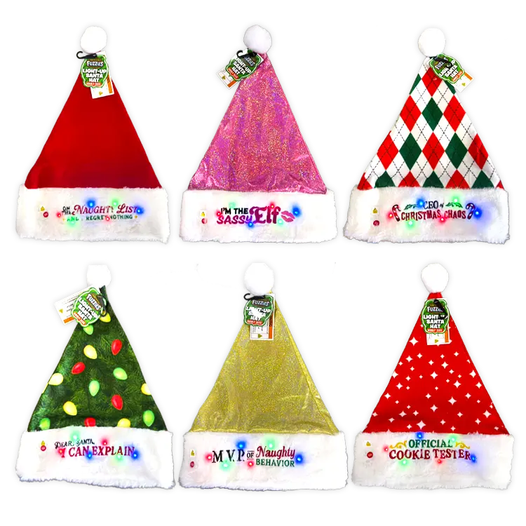 Light Up Christmas Santa Winter Hat With Merchandising Hang Strip - 6 Pieces Per Pack 26170 1