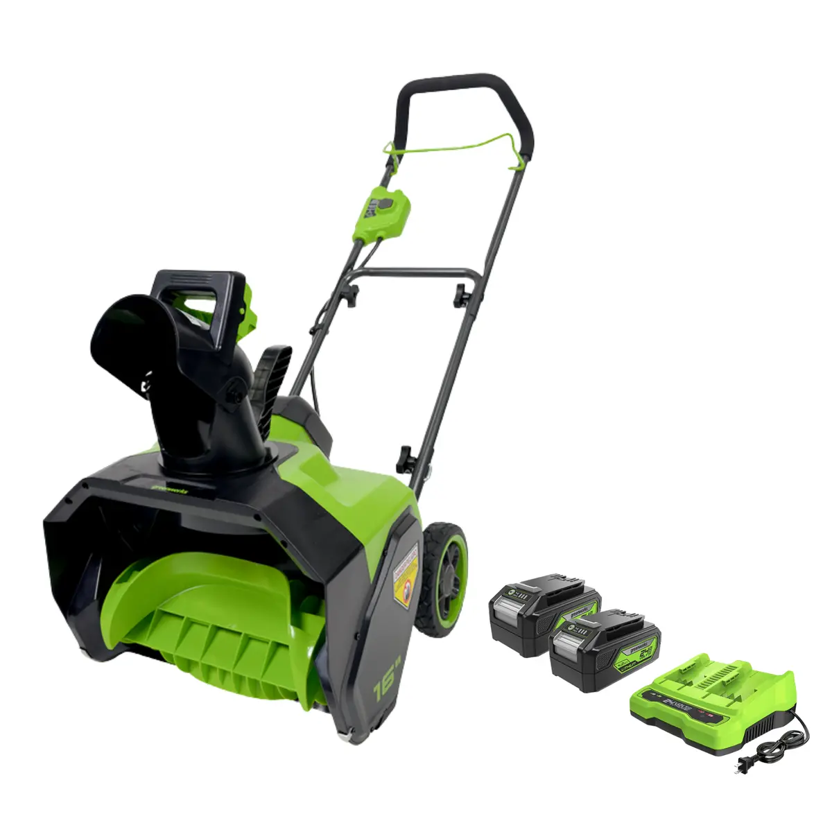 48V (24V X 2) 16" Cordless Snow Thrower, (2) 4.0Ah Batteries & 4A Dual Rapid Charger Included 1