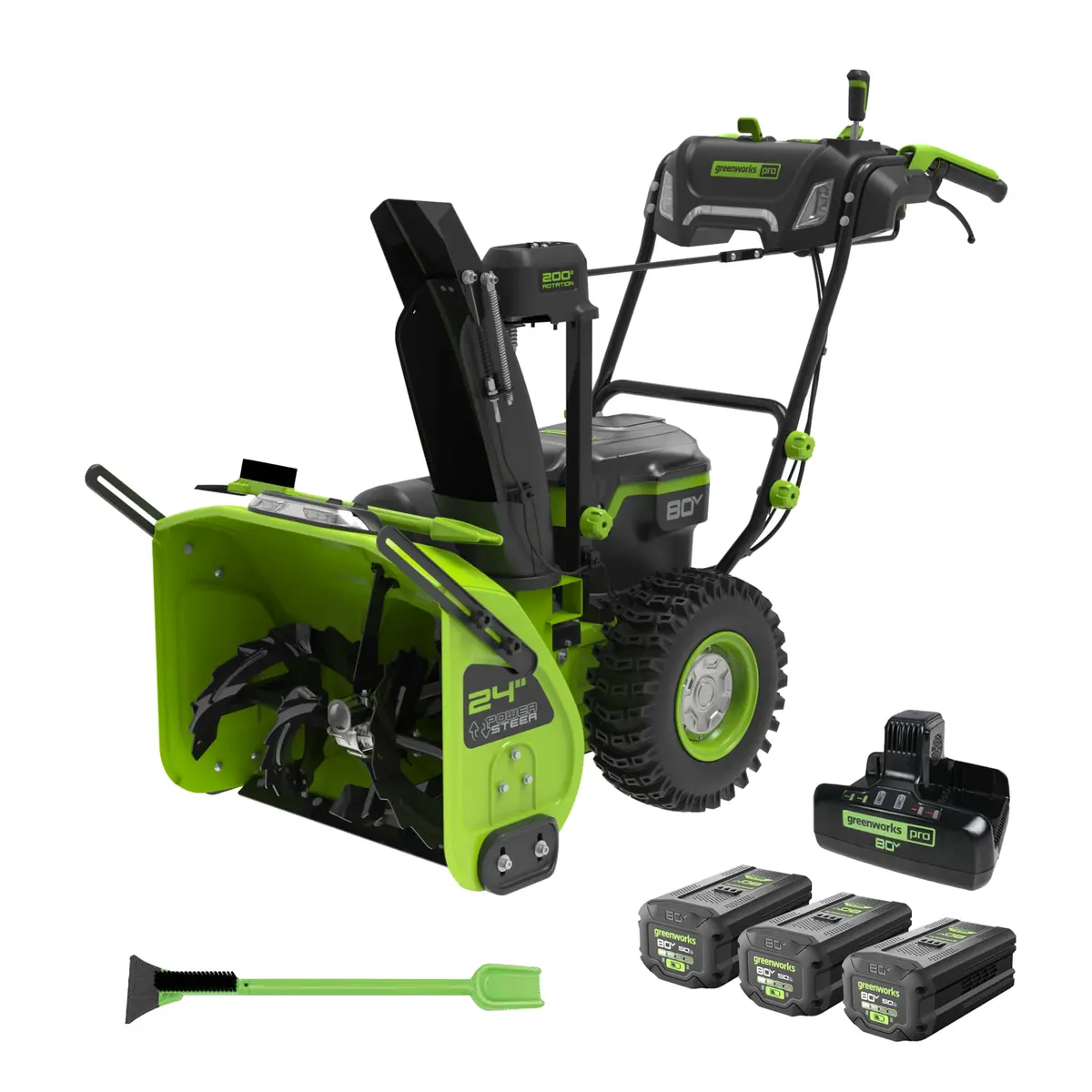 80V 24'' Dual Stage Snow Thrower, (3) 5.0Ah Batteries And Dual Port Charger Included 1