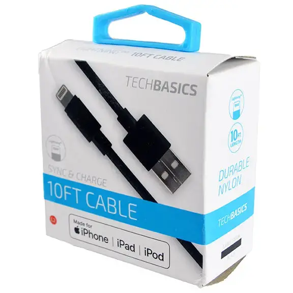 Charging Cable Tech Basics Usb To Lightning 10Ft- 5 Pieces Per Pack 26230 1