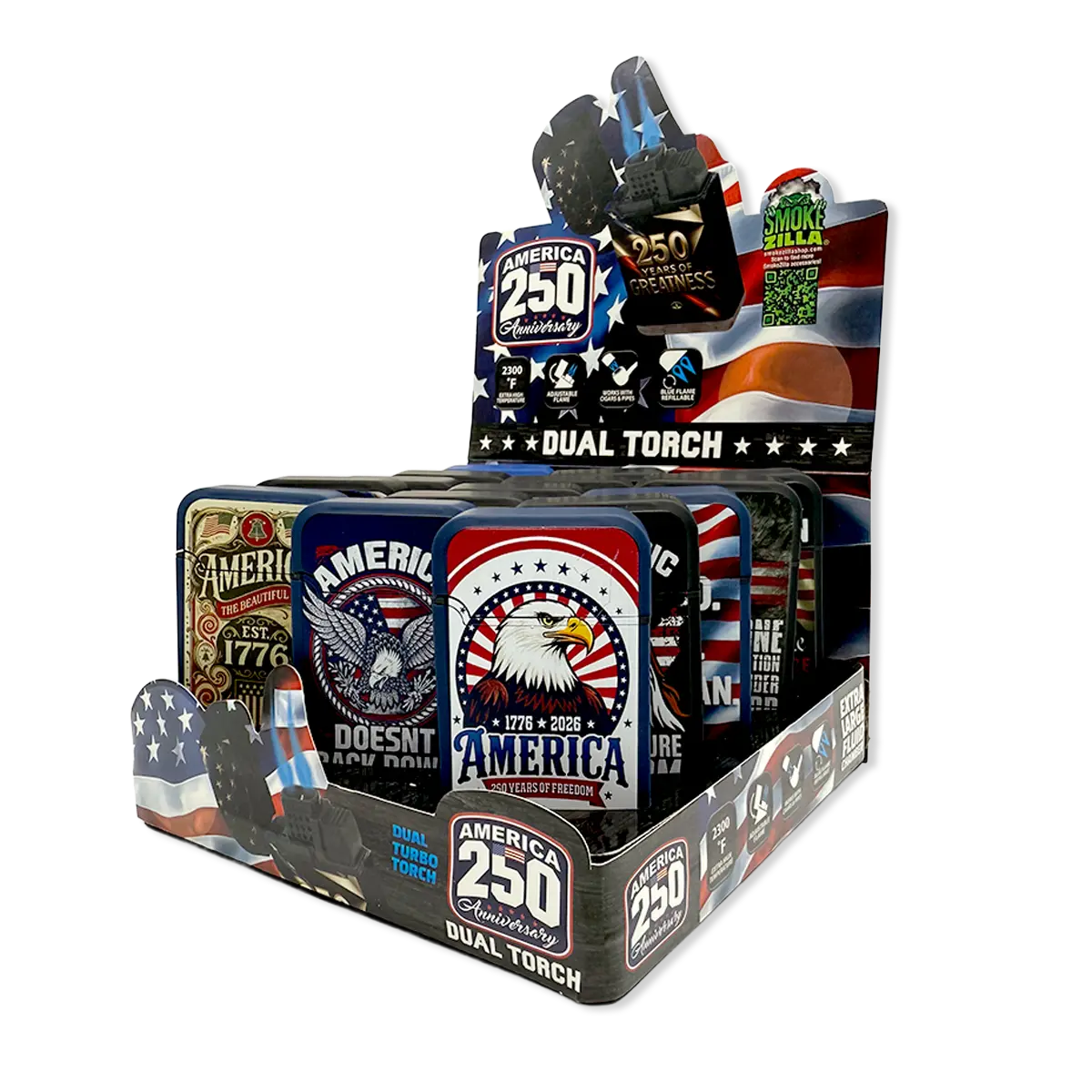 Patriotic Usa 250 Dual Torch Lighter - 15 Pieces Per Retail Ready Display 26420 1